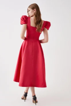 Coast Seamed Bodice Pleated Puff Sleeve Midi Dress -Coast Sales Store bcc05955 red xl 2