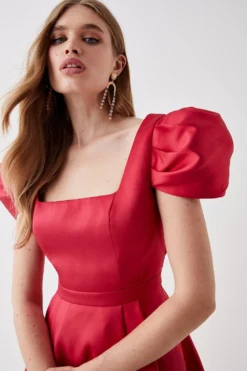 Coast Seamed Bodice Pleated Puff Sleeve Midi Dress -Coast Sales Store bcc05955 red xl 3