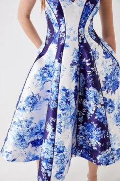 Coast Print Mix Piped Twill Midi Dress -Coast Sales Store bcc05957 blue xl 3