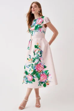 Coast Pleated Cap Sleeve Twill Midi Dress