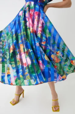 Coast Stripe Organza Pleated Top Midi Dress -Coast Sales Store bcc05959 blue xl 3