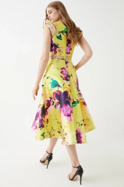 Coast Mesh Insert Frill Shoulder Twill Midi Dress -Coast Sales Store bcc05962 yellow xl 2