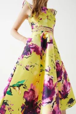 Coast Mesh Insert Frill Shoulder Twill Midi Dress -Coast Sales Store bcc05962 yellow xl 3