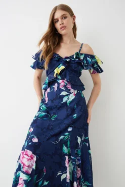 Coast Georgette Jacquard Frill Midi Dress -Coast Sales Store bcc05970 navy xl 3