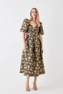 Coast Floral Jacquard Puff Sleeve Dress